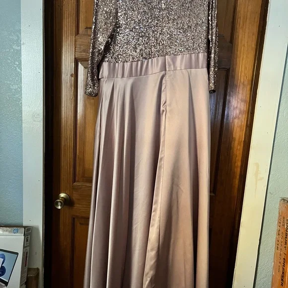 Xscape Rose Gold Sequin Long Sleeve Gown - Picture 3 of 5